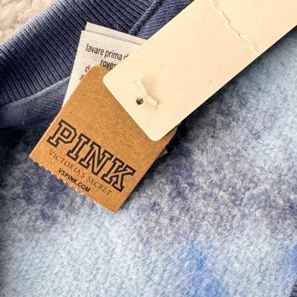 Victoria's Secret Pink Crewneck Tie Dye Sweatshirt Blue New - Picture 5 of 11